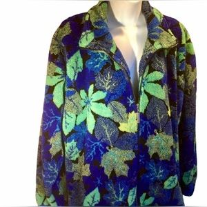 💙 Gorgeous 💙 Soft Fluffy Royal Blue Green Fleece Zipper Jacket Med